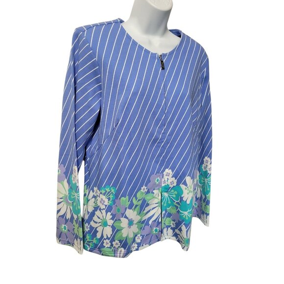 Bob Mackie Wearable Art Jacket Full Zip Size M Womens Blue Stripe Floral Vtg NWT - Picture 14 of 15